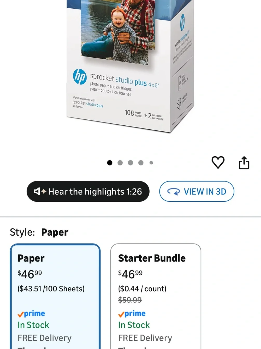HP Sprocket Studio Plus Photo Paper Pack in Light Blue and White (20 sheets x 5)
